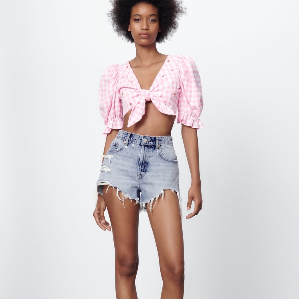 Zara Pink Gingham Crop Top